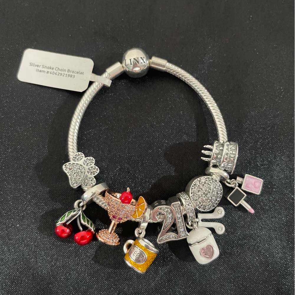 Linx Snake Chain Bracelet with 21st Birthday Themed Charms